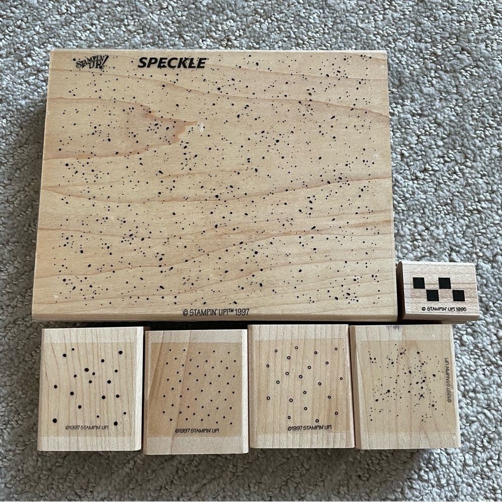 Set of 6 Stampin' Up! Wooden Stamp Set - Speckles, Dots, Snow, Rain, Checked